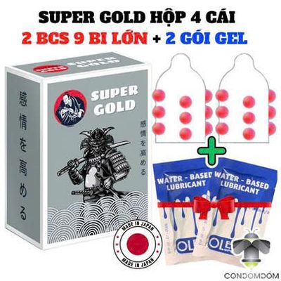 Bao cao su siêu khủng Super Gold 9 bi lớn 1cm hộp 2 chiếc