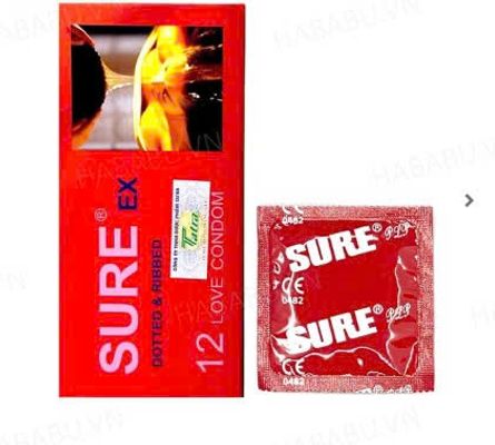 Bao cao su gia đình Sure Ex Dotted & Ribbed hộp 12 chiếc chính hãng