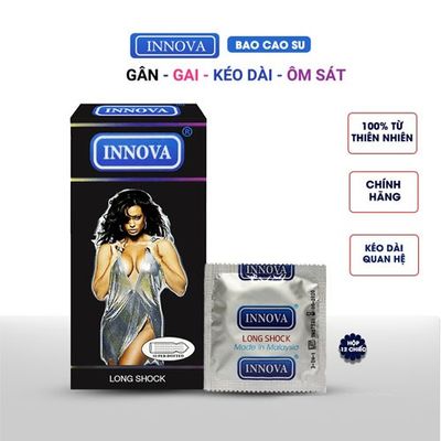 Bao cao su Innova đen hộp 12 cái siêu kéo dài thời gian gân gai tăng khoái cảm