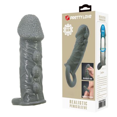 Bao Cao Su Đôn Dên Hỗ Trợ Tăng Khoái Cảm Nam Nữ Pretty Love REALISTIC PENIS SLEEVE Màu Chì Chính Hãng 354125