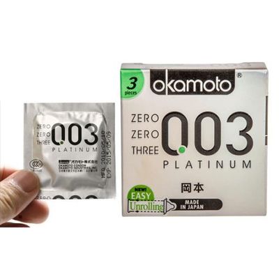 Bao cao su Okamoto 0.03 Platinum siêu mỏng (hộp 3 chiếc)