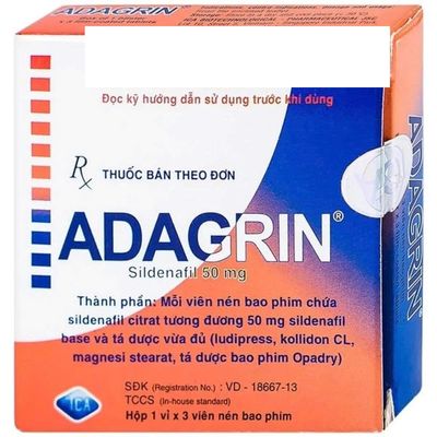 Viên uống hỗ trợ phái mạnh tăng bản lĩnh đàn ông Adagrin 50mg (Hộp 1 vỉ x 3 viên)