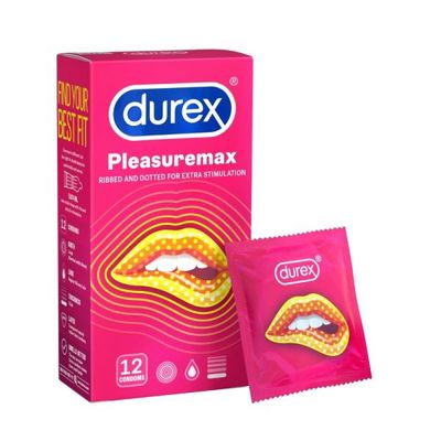 Bao cao su DUREX Pleasuremax có gân và hạt nổi dọc thân bao (hộp 12 cái)