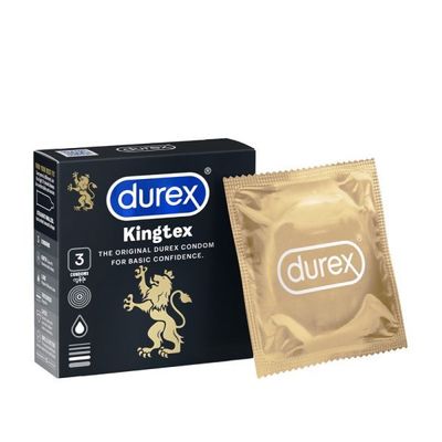 Bao Cao Su DUREX Kingtex với kích thước đường kính 49mm, ôm sát, vừa vặn (hộp 3 cái)