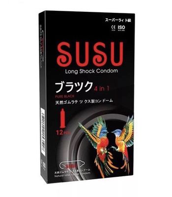 Bao Cao Su Susu Long Shock 4 In 1, Bcs Siêu Mỏng, Nhiều Gel (Hộp 12C)
