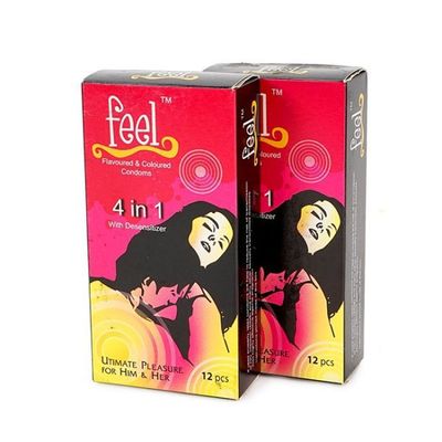 Bao cao su Feel 4 in 1 gân gai kéo dài thời gian, hộp 12 bao bcs