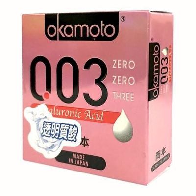 Bao Cao Su Okamoto 0.03 Hyaluronic Acid - Hộp 3 Cái, Siêu Mỏng, Nhiều Gel, Dưỡng Ẩm