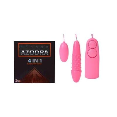 Bao cao su Azodra 4 in 1 + trứng rung 2 đầu siêu mạnh