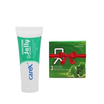 Bộ sản phảm phẩm quà tặng giá rẻ  Gel tạo trơn bạc hà mát lạnh Carex Cooling + hộp 3 chiếc bao cao su OK chính hãng
