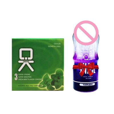 Bộ sản phẩm quà tặng giá rè Bao cao su OK bạc hà kèm cốc mâ đạo tập luyện cao cấp SNAIL chính hãng