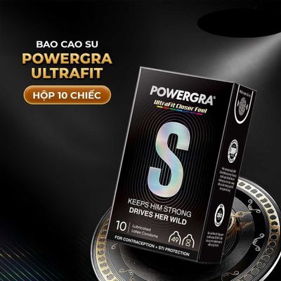 Bao cao su Powergra Ultrafit - Size 49mm, siêu mỏng, kéo dài, hương dâu - Hộp 10 cái cao cấp chính hãng