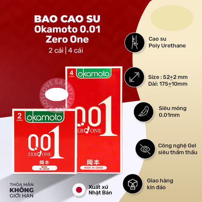 Bao Cao Su Siêu Mỏng Okamoto 0.01 Zero One Cao Cấp Chính Hãng