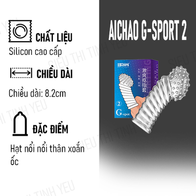 (Có video)Bao cao su ngón tay Aichao G-Spot 2 có đầu hạt nổi lớn thân xoắn ốc