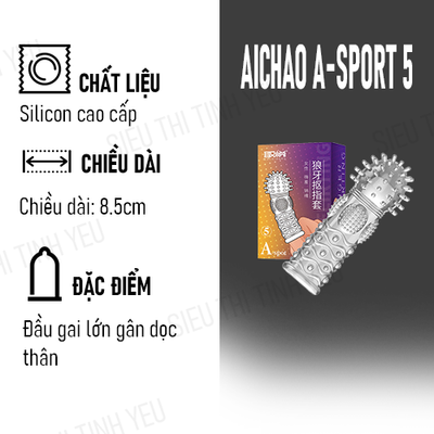 (Có Video)Bao cao su ngón tay Aichao A-Spot 5 đầu gai lớn gân dọc thân