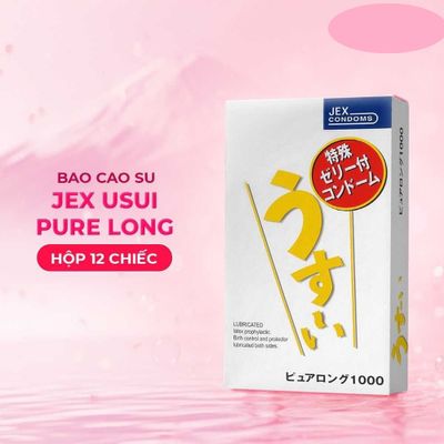 Bao cao su JEX Usui Pure Long Siêu mỏng, gân nổi, nhiều gel bôi trơn Hộp 12 cái