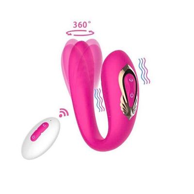Máy rung âm đạo silicon 2 nhánh điều khiển từ xa màu hồng