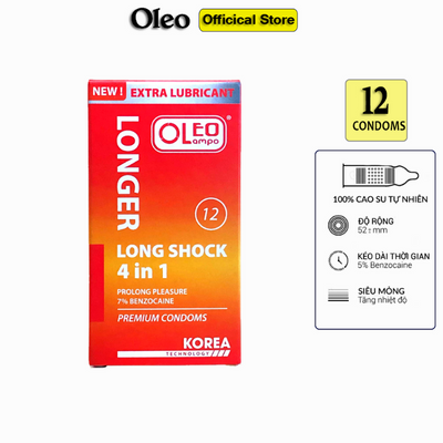 Hộp 12 Cái Bao Cao Su Kéo Dài Thời Gian Oleo Lampo LONG SHOCK 4 in 1 