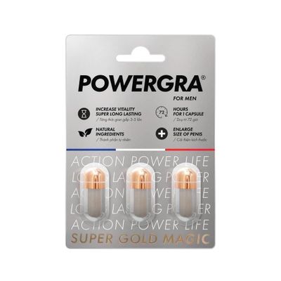 Viên Uống Phục Hồi Và Tăng Cường Sức Khỏe Sinh Lí Nam Giới Powergra For Men (Super Gold Magic) Vỉ dùng thử 3 Viên  | CHE TÊN SẢN PHẨM