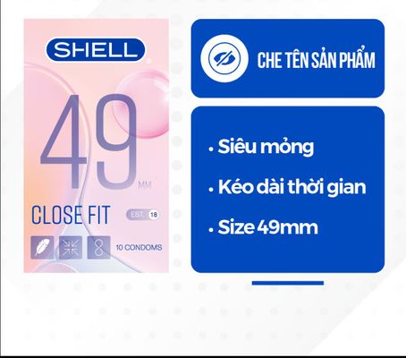 Bao cao su Shell Close Fit - Size 49mm, siêu mỏng, kéo dài thời gian - Hộp 10 cái | S Shop