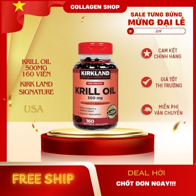 Dầu nhuyễn thể Kirkland Signature Krill Oil Omega3 + Astaxanthin 500mg 180 viên của Mỹ 404656