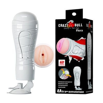 Âm đạo giả gắn tường Crazy Bull Flora trắng rung + âm thanh
