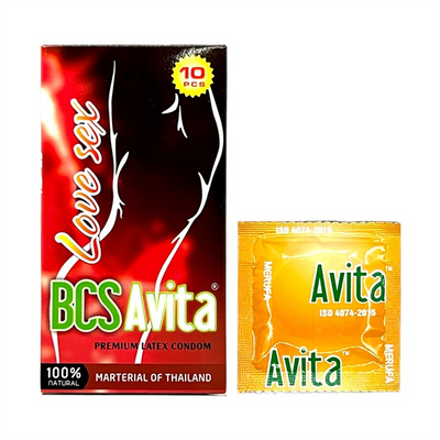 Bao cao su siêu mỏng kéo dài thời gian che tên Avitta 10 cái - 1 hộp chính hãng
