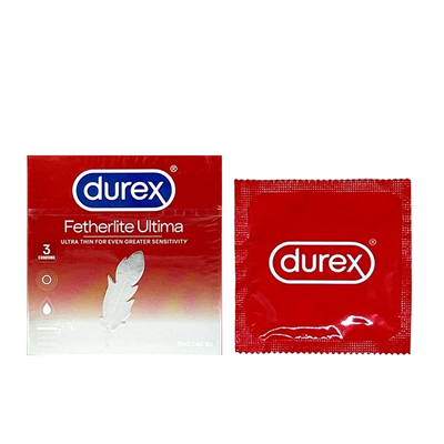 Bao cao su siêu mỏng kéo dài thời gian che tên Durex Fetherlite Ultima 3 cái chính hãng