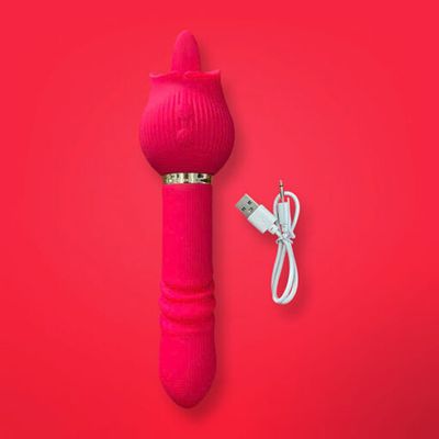 Dương vật giả 2 đầu hoa hồng lưỡi liếm rung