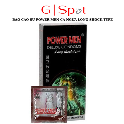 Bao Cao Su Power Men Cá Ngựa Đen Long Shock Type - Gân Gai Kéo Dài Thời Gian  - Hộp 12 Cái
