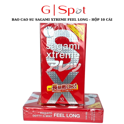 Bao Cao Su Sagami Xtreme Feel Long Gai Kéo Dài Thời Gian - Hộp 10 Cái - Tặng Gel Gói