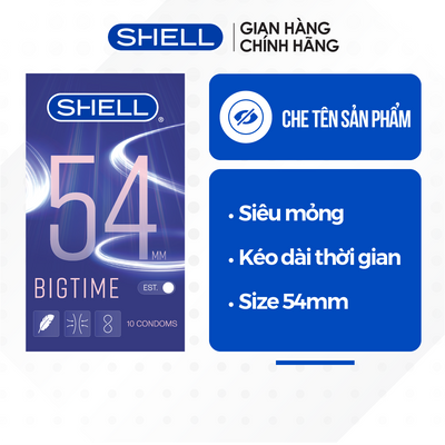 Bao cao su Shell Bigtime - Size 54mm, siêu mỏng, kéo dài thời gian - Hộp 10 cái | S Shop