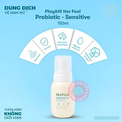 Dung Dịch Vệ Sinh Phụ Nữ Her Feel Prebiotic Sensitive HA Làm Sạch Cấp Ẩm