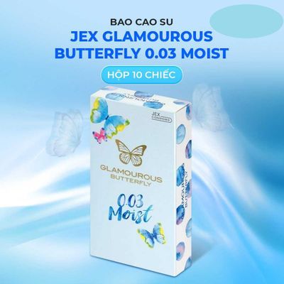 Bao cao su JEX Glamourous Butterfly 0.03 Moist Siêu mỏng, vừa vặn, nhiều gel Hộp 10 cái