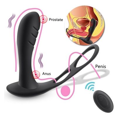 Máy rung hậu môn silicon có vòng đeo dương vật điều khiển xa