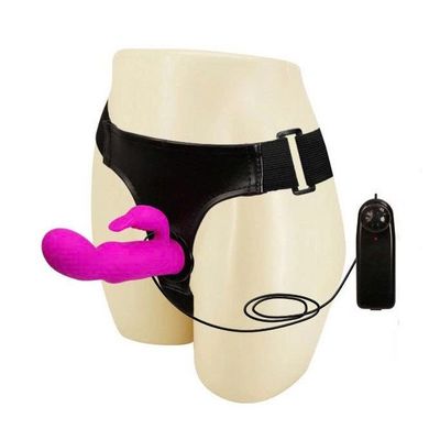 Máy rung tai thỏ silicon dài 15cm có đai đeo màu hồng