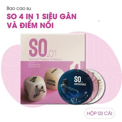 Bao Cao Su SO 4in1 Siêu Gân Và Điểm Nổi - Hộp 3 Cái 