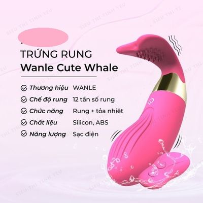(Có Video) Trứng rung Wanle Cute Whale điều khiển từ xa 12 chế độ rung tỏa nhiệt dùng sạc