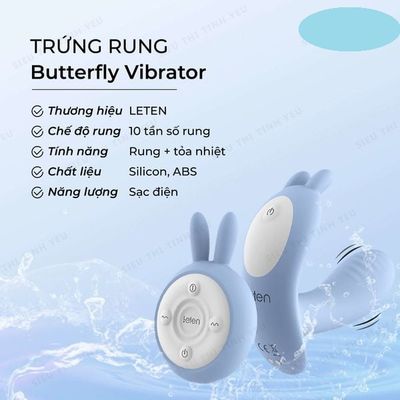 (Có video)Trứng rung Leten Butterfly Vibrator 10 chế độ rung tạo nhiệt có gân pin sạc màu xanh