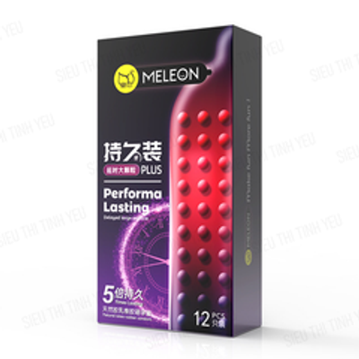 Bao cao su Meleon Performa Lasting Plus 5 Times thân gai hạt nổi lớn Hộp 12 cái 382549