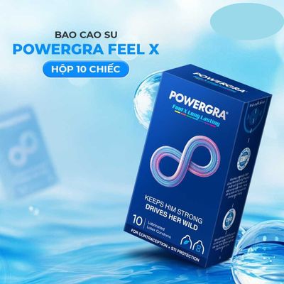 Bao cao su Powergra Feel X - Siêu mỏng, kéo dài, hương nhân sâm - Hộp 10 cái cao cấp chính hãng