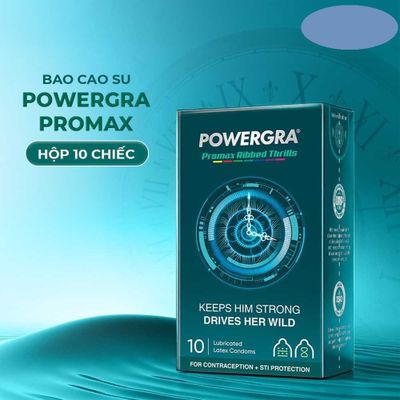 Bao cao su Powergra Promax - Gân sọc và điểm nổi, kéo dài, hương trái cây - Hộp 10 cái cao cấp chính hãng