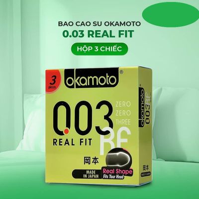 Bao cao su Okamoto 0.03 Real Fit Siêu mỏng co rút ôm sát Hộp 3 cái cao cấp chính hãng