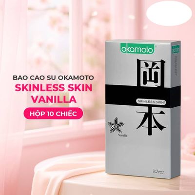Bao cao su Okamoto Skinless Skin Vanilla Hương vani mềm mại Hộp 10 cái cao cấp chính hãng