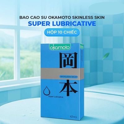 Bao cao su Okamoto Skinless Skin Super Lubricative Siêu bôi trơn Hộp 10 cái cao cấp chính hãng