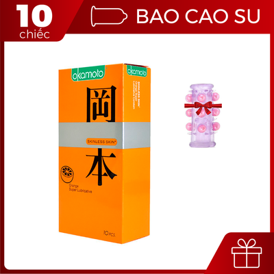 Bộ sản phẩm cao cấp giá rẻ Bao cao su Okamoto siêu mỏng hương cam và vòng bi đôn dên cao cấp kéo dài thời gian cho nam chính hãng