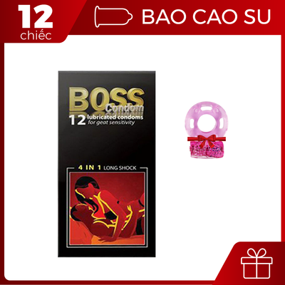 Bộ sản phẩm cao cấp giá rẻ Bao cao su Boss 4 in 1 12 cái và vòng nhẫn rung dành cho nam giới cham điểm G chính hãng