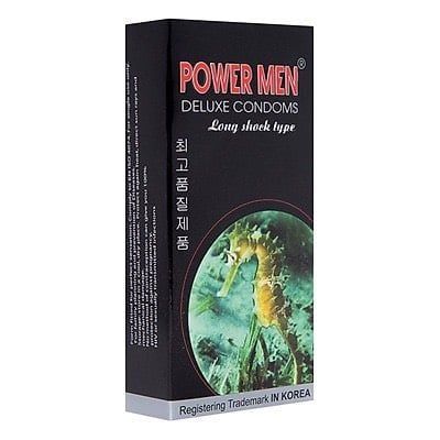 Bao cao su cá ngựa kéo dài thời gian Power Men Long Shock Type (đen) hộp 12 cái 371423