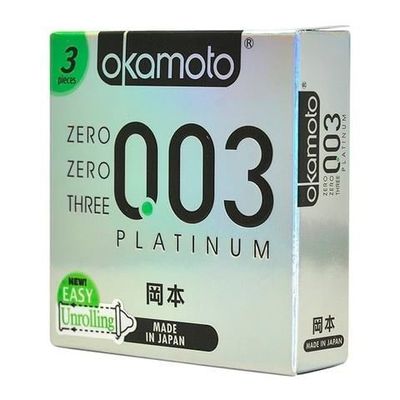 Bao Cao Su Okamoto 0.03 Platinum - Hộp 3 Cái, Siêu Mỏng - Trong Suốt