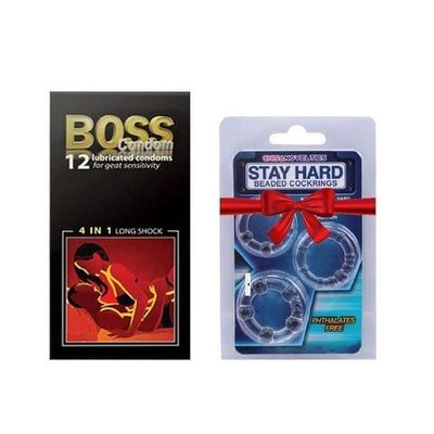 Bao Cao Su Boss 4 in 1 12s + Bộ Vòng Đeo Nam Giới Stay Hard