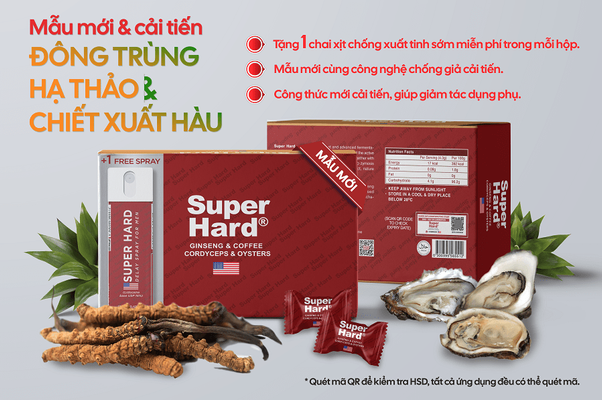 Kẹo hỗ trợ kéo dài và cường dương nam SUPER HARD 24 viên chính hãng Kèm theo chai xịt kéo dài cho nam cao cấp SUPER HARD